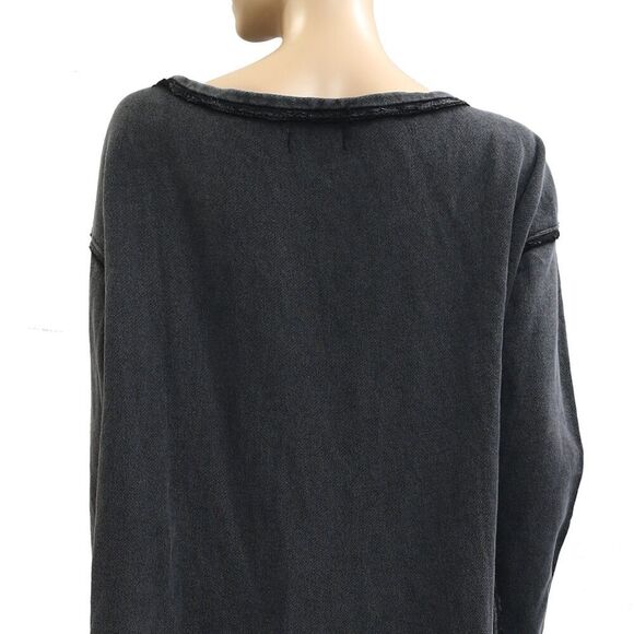 Free People Conrad Pullover Sweatshirt Top Off Shoulder Cotton Black S 283627 - Picture 7 of 8